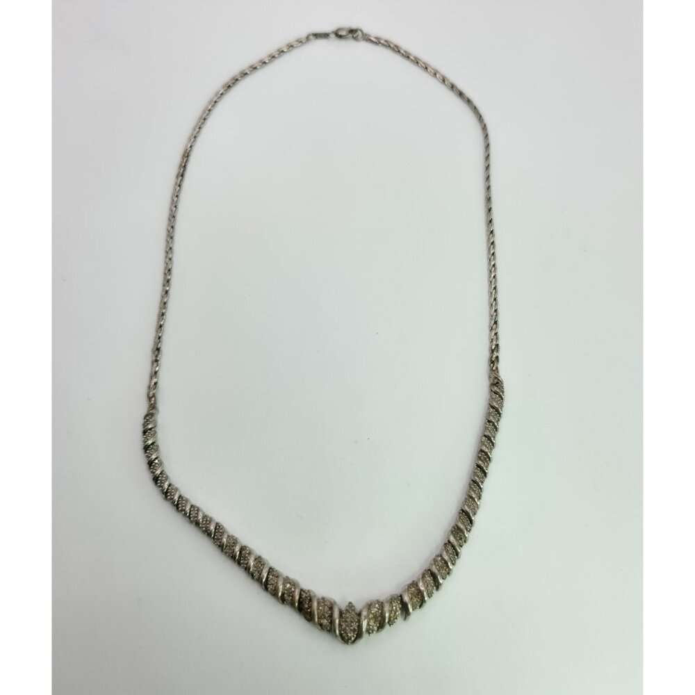 925 Sterling Silver Heng Ngai Necklace Genuine Diamond 1/2 Ct V Shape Vintage